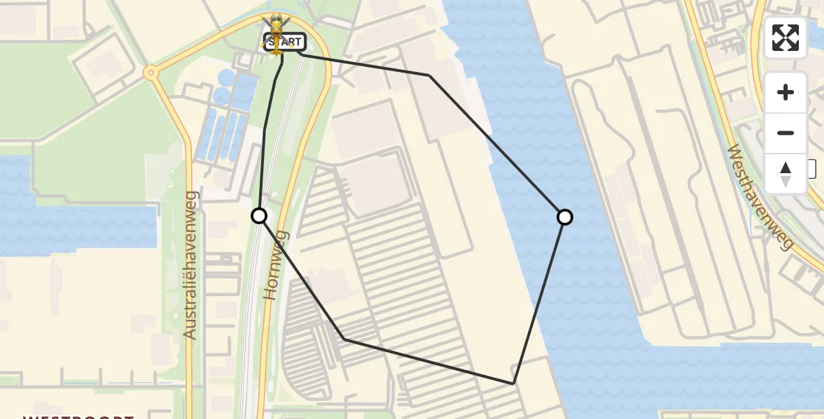 Vluchtroute Traumahelikopter Amsterdam Heliport - Amsterdam Heliport, 10 mei 2026, 14:22