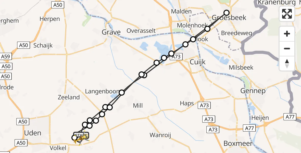 Vluchtroute Traumahelikopter Vliegbasis Volkel - Vliegbasis Volkel, 10 mei 2026, 14:24