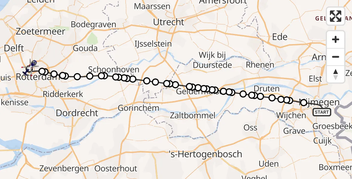 Vluchtroute Politiehelikopter Nijmegen - Rotterdam The Hague Airport, 10 mei 2026, 14:51