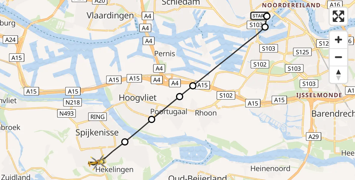 Vluchtroute Traumahelikopter Erasmus MC - Spijkenisse, 10 mei 2026, 16:05
