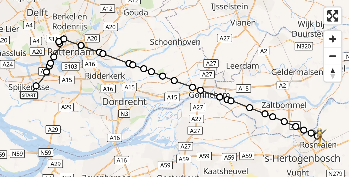 Vluchtroute Traumahelikopter Spijkenisse - Rosmalen, 10 mei 2026, 16:23