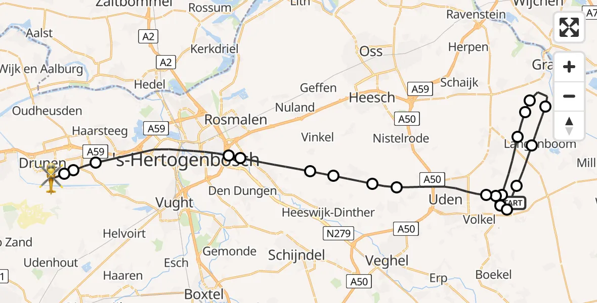 Vluchtroute Traumahelikopter Vliegbasis Volkel - Drunen, 10 mei 2026, 16:23