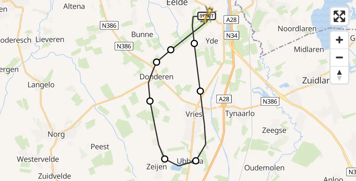 Vluchtroute Traumahelikopter Groningen Airport Eelde - Groningen Airport Eelde, 10 mei 2026, 16:27