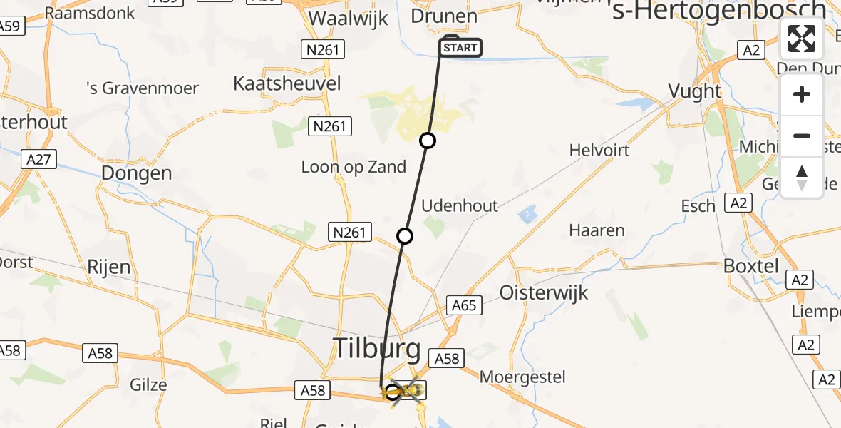 Vluchtroute Traumahelikopter Drunen - St. Elisabeth Hospital Heliport, 10 mei 2026, 17:08