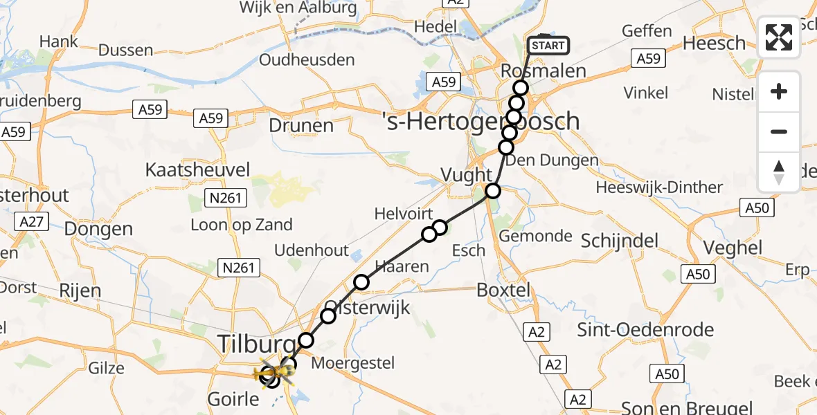 Vluchtroute Traumahelikopter Rosmalen - St. Elisabeth Hospital Heliport, 10 mei 2026, 17:39