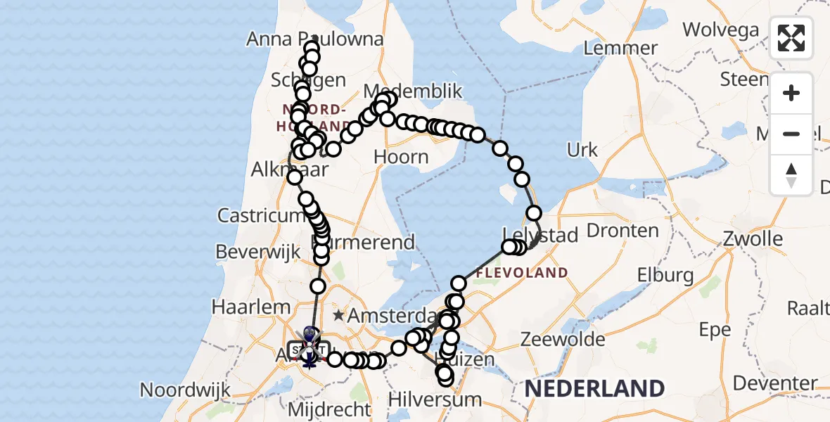 Vluchtroute Politiehelikopter Amsterdam Vliegveld Schiphol - Amsterdam Vliegveld Schiphol, 10 mei 2026, 18:12
