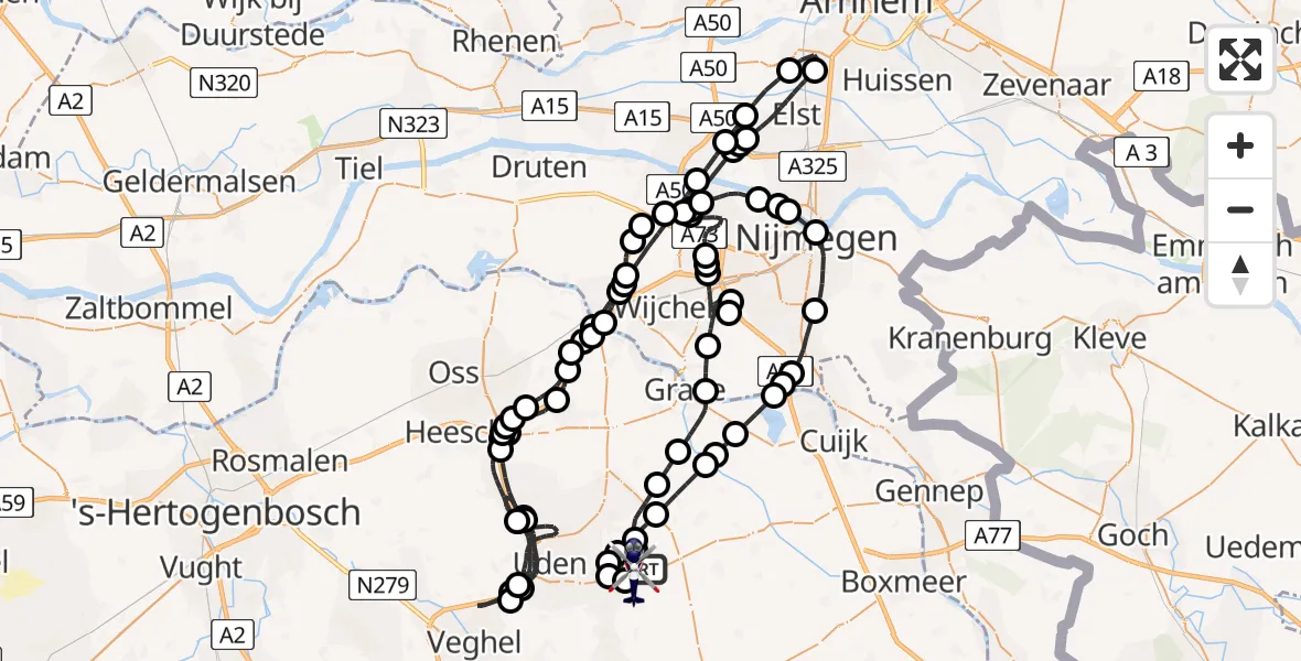 Vluchtroute Politiehelikopter Vliegbasis Volkel - Vliegbasis Volkel, 10 mei 2026, 18:21
