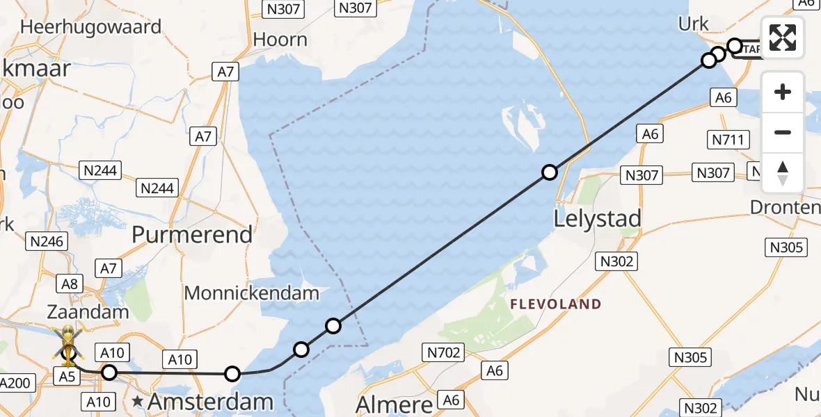Vluchtroute Traumahelikopter Nagele - Amsterdam Heliport, 10 mei 2026, 18:22