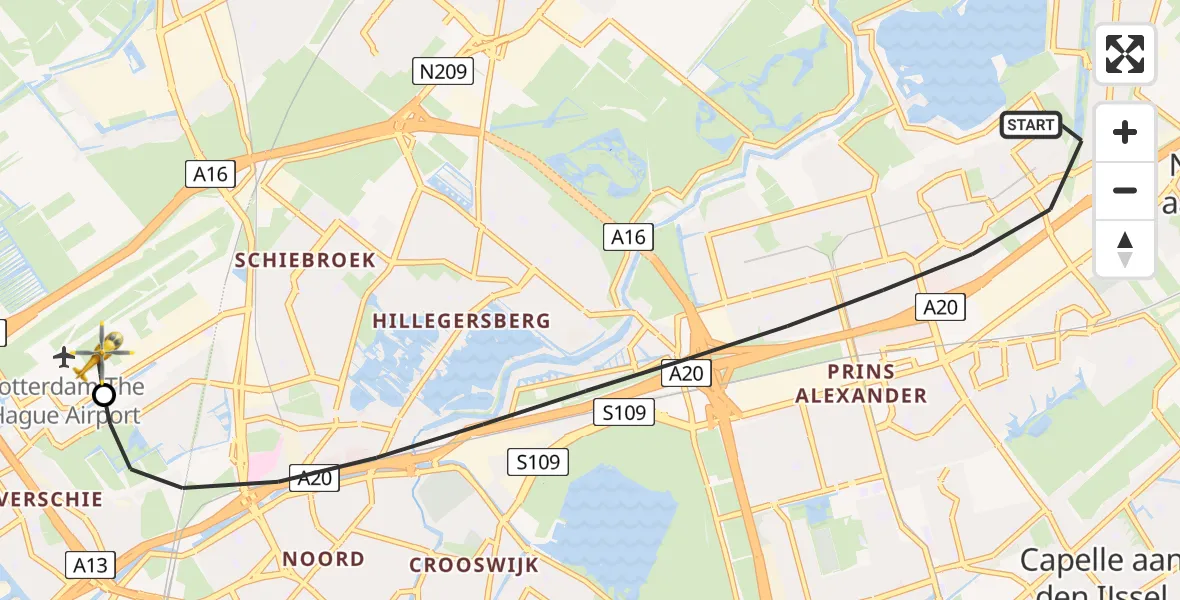 Vluchtroute Traumahelikopter Rotterdam - Rotterdam The Hague Airport, 10 mei 2026, 18:23