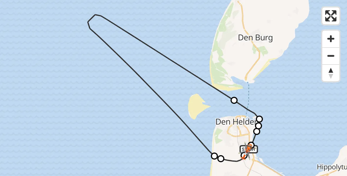 Vluchtroute Kustwachthelikopter Militair vliegveld De Kooy / Den Helder Airport - Militair vliegveld De Kooy / Den Helder Airport, 10 mei 2026, 23:43
