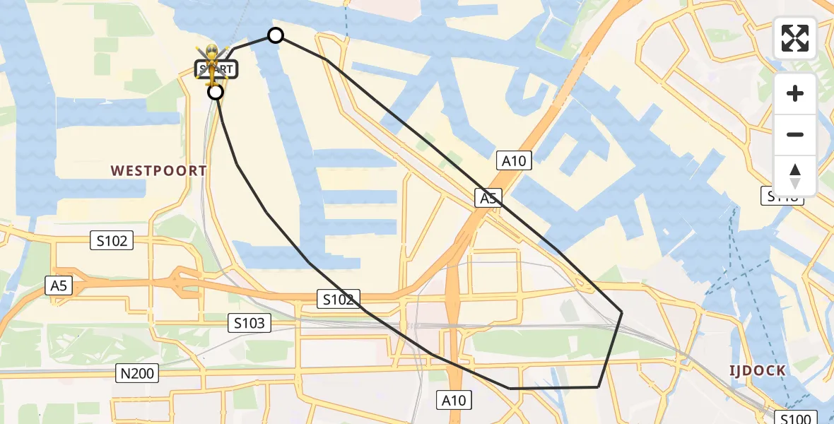 Vluchtroute Traumahelikopter Amsterdam Heliport - Amsterdam Heliport, 11 mei 2026, 00:50