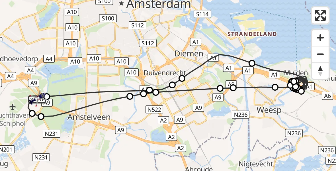 Vluchtroute Politiehelikopter Amsterdam Vliegveld Schiphol - Amsterdam Vliegveld Schiphol, 11 mei 2026, 02:38