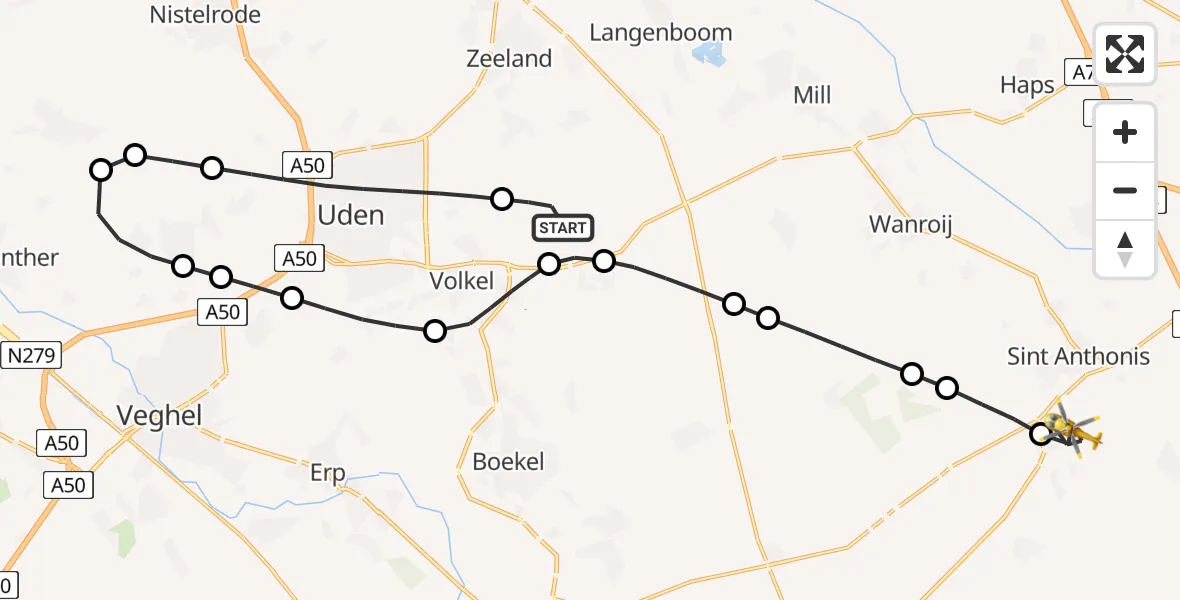 Vluchtroute Traumahelikopter Vliegbasis Volkel - Oploo, 11 mei 2026, 04:42