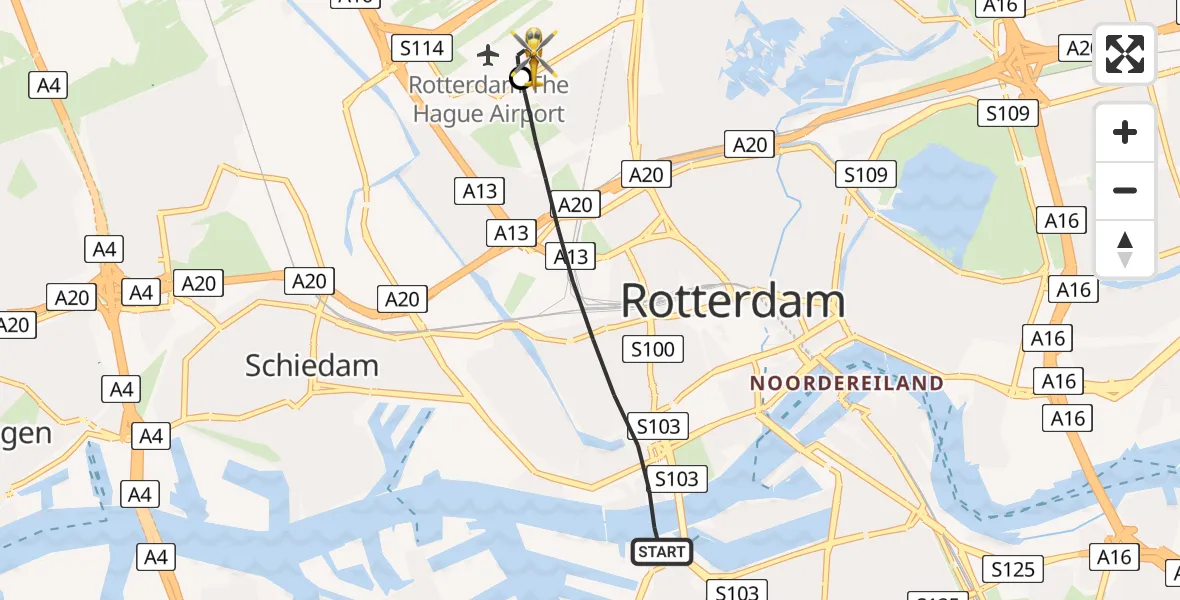 Vluchtroute Traumahelikopter Rotterdam - Rotterdam The Hague Airport, 11 mei 2026, 04:49