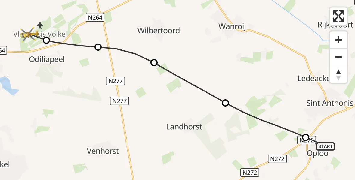 Vluchtroute Traumahelikopter Oploo - Vliegbasis Volkel, 11 mei 2026, 06:09
