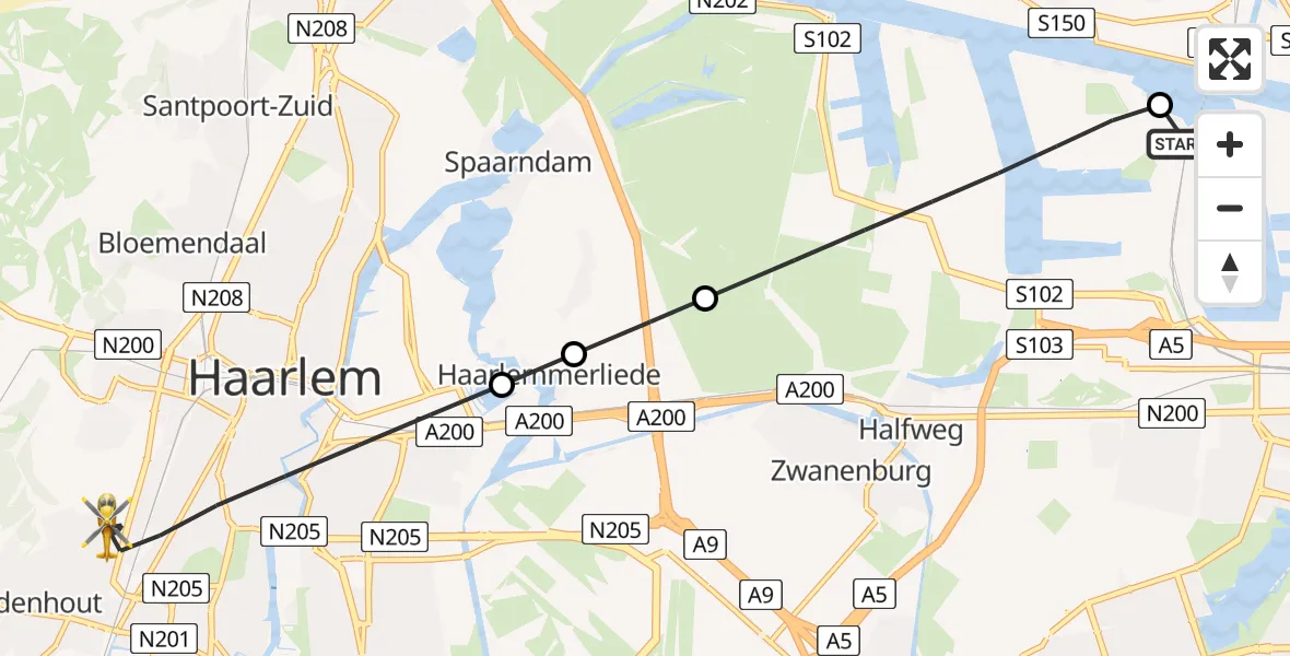 Vluchtroute Traumahelikopter Amsterdam Heliport - Haarlem, 11 mei 2026, 06:18