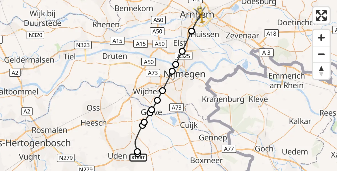 Vluchtroute Traumahelikopter Vliegbasis Volkel - Arnhem, 11 mei 2026, 06:47