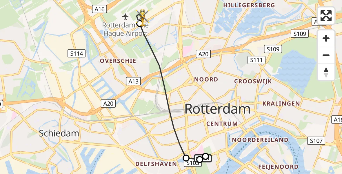 Vluchtroute Traumahelikopter Leids Universitair Medisch Centrum (LUMC) - Rotterdam The Hague Airport, 11 mei 2026, 06:56