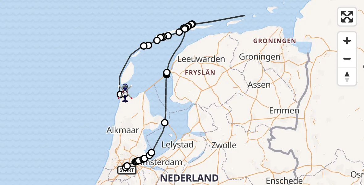 Vluchtroute Politiehelikopter Amsterdam Vliegveld Schiphol - Militair vliegveld De Kooy / Den Helder Airport, 11 mei 2026, 07:03