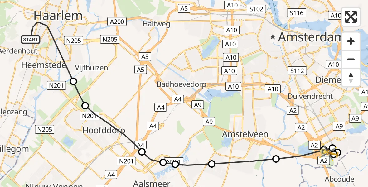 Vluchtroute Traumahelikopter Haarlem - Amsterdam UMC Helipad, 11 mei 2026, 07:07