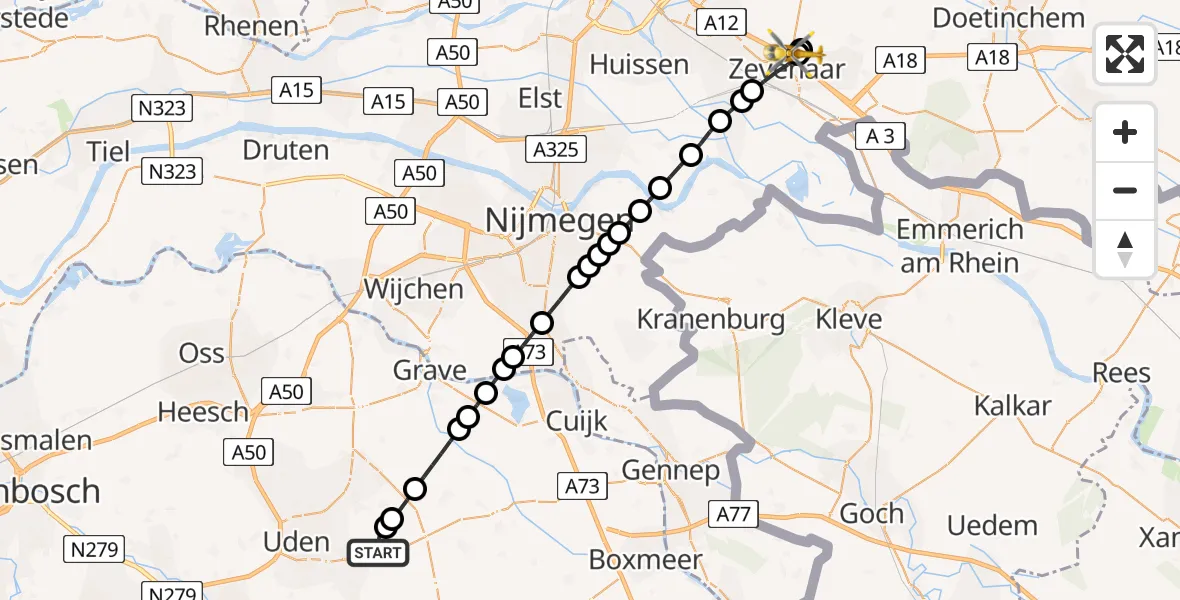 Vluchtroute Traumahelikopter Vliegbasis Volkel - Zevenaar, 11 mei 2026, 08:08