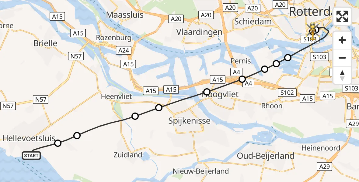 Vluchtroute Traumahelikopter Hellevoetsluis - Leids Universitair Medisch Centrum (LUMC), 11 mei 2026, 08:37