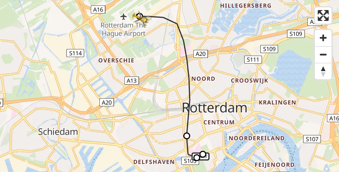 Vluchtroute Traumahelikopter Leids Universitair Medisch Centrum (LUMC) - Rotterdam The Hague Airport, 11 mei 2026, 09:08