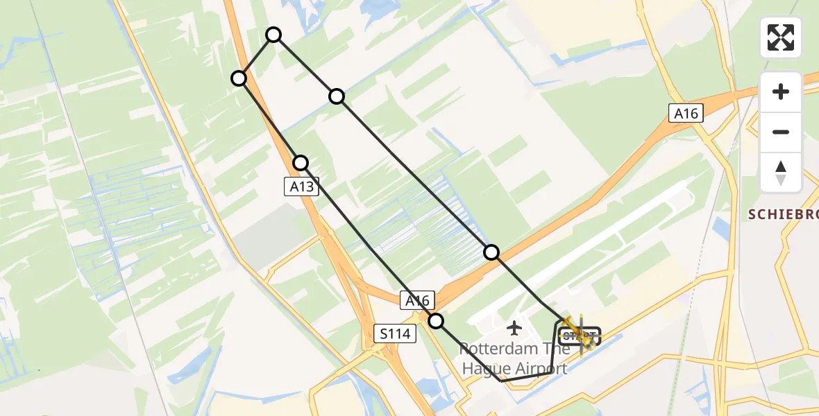 Vluchtroute Traumahelikopter Rotterdam The Hague Airport - Rotterdam The Hague Airport, 11 mei 2026, 09:29