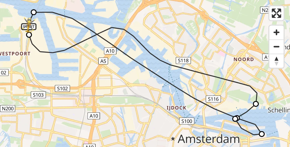 Vluchtroute Traumahelikopter Amsterdam Heliport - Amsterdam Heliport, 11 mei 2026, 10:16