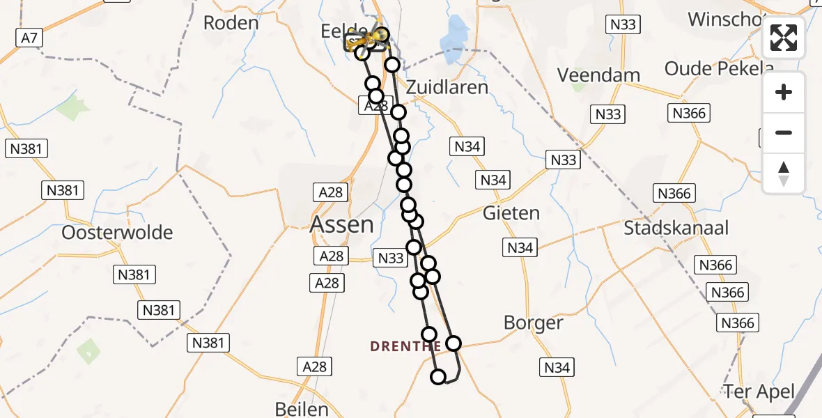 Vluchtroute Traumahelikopter Groningen Airport Eelde - Groningen Airport Eelde, 11 mei 2026, 10:34