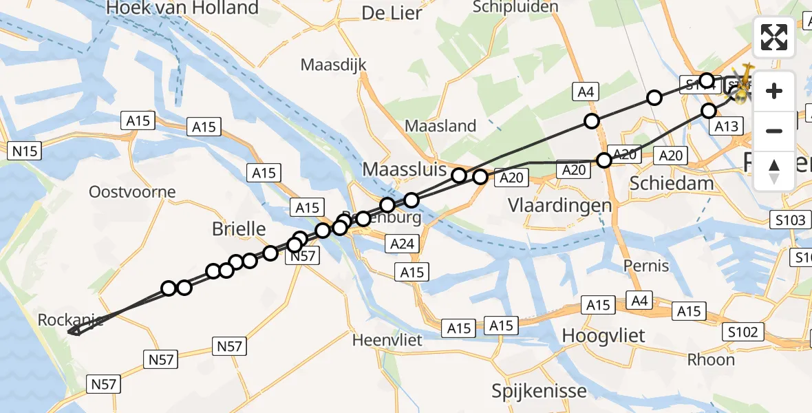 Vluchtroute Traumahelikopter Rotterdam The Hague Airport - Rotterdam The Hague Airport, 11 mei 2026, 10:54