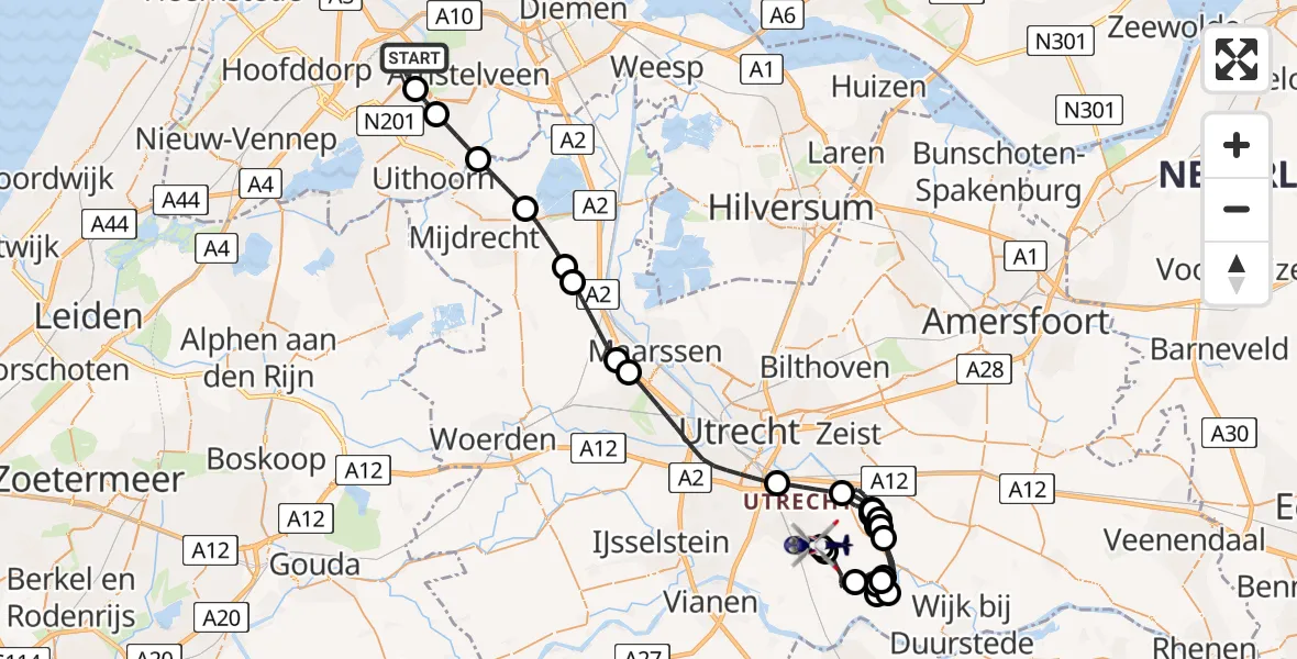 Vluchtroute Politiehelikopter Amsterdam Vliegveld Schiphol - Houten, 11 mei 2026, 11:03