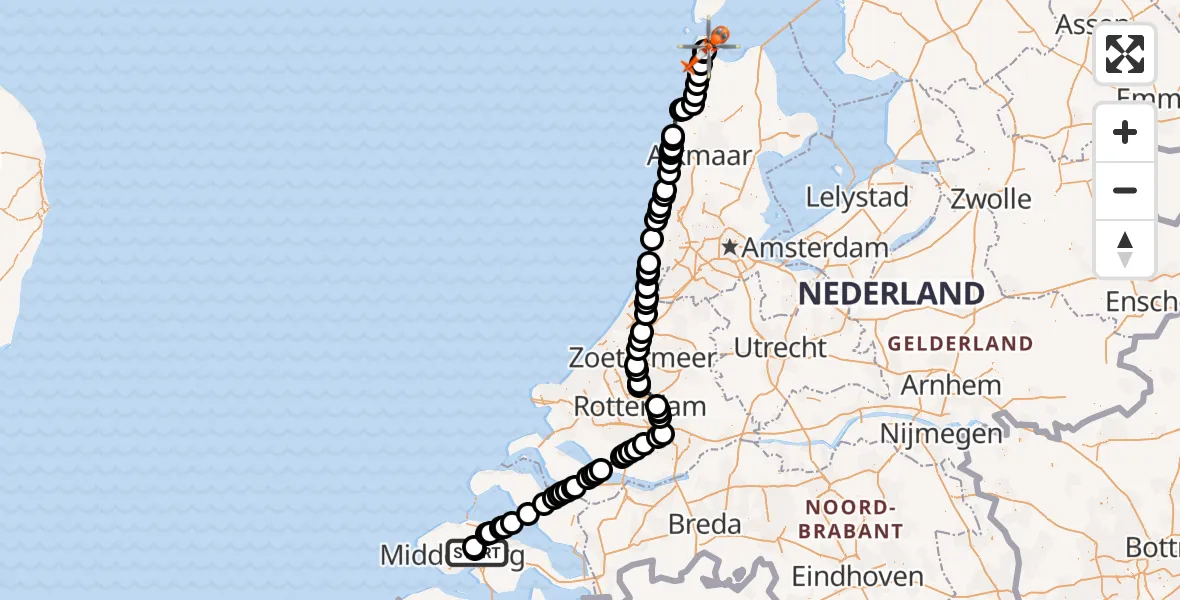Vluchtroute Kustwachthelikopter Vliegveld Midden-Zeeland - Militair vliegveld De Kooy / Den Helder Airport, 11 mei 2026, 12:16