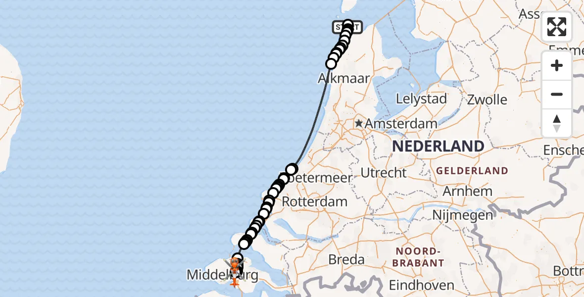 Vluchtroute Kustwachthelikopter Militair vliegveld De Kooy / Den Helder Airport - Vliegveld Midden-Zeeland, 11 mei 2026, 14:31