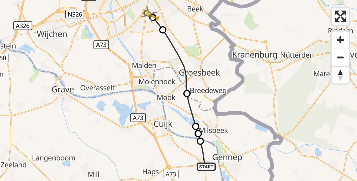 Vluchtroute Traumahelikopter Oeffelt - Radboud University Medical Center Heliport, 11 mei 2026, 16:08