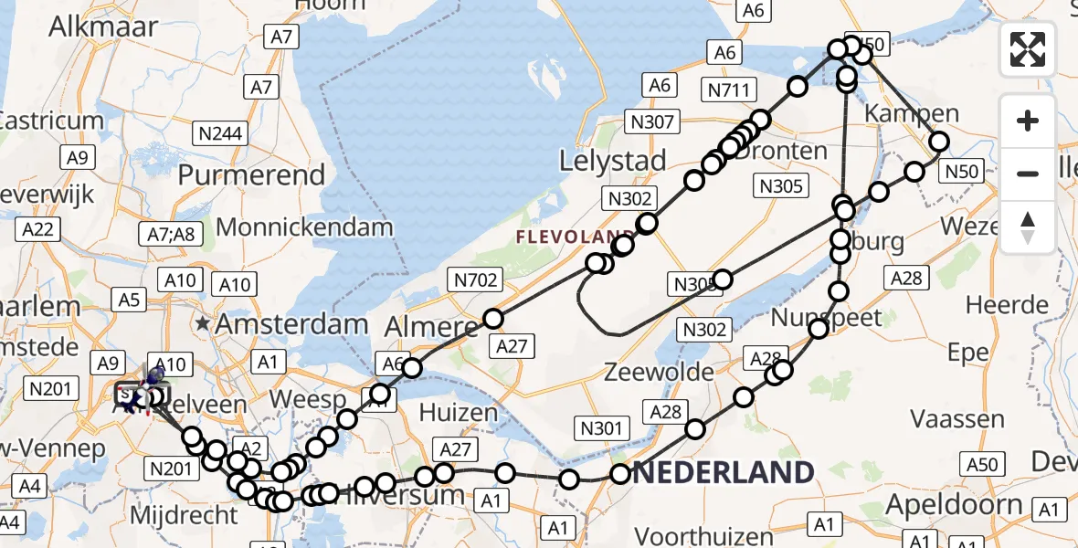 Vluchtroute Politiehelikopter Amsterdam Vliegveld Schiphol - Amsterdam Vliegveld Schiphol, 11 mei 2026, 16:47