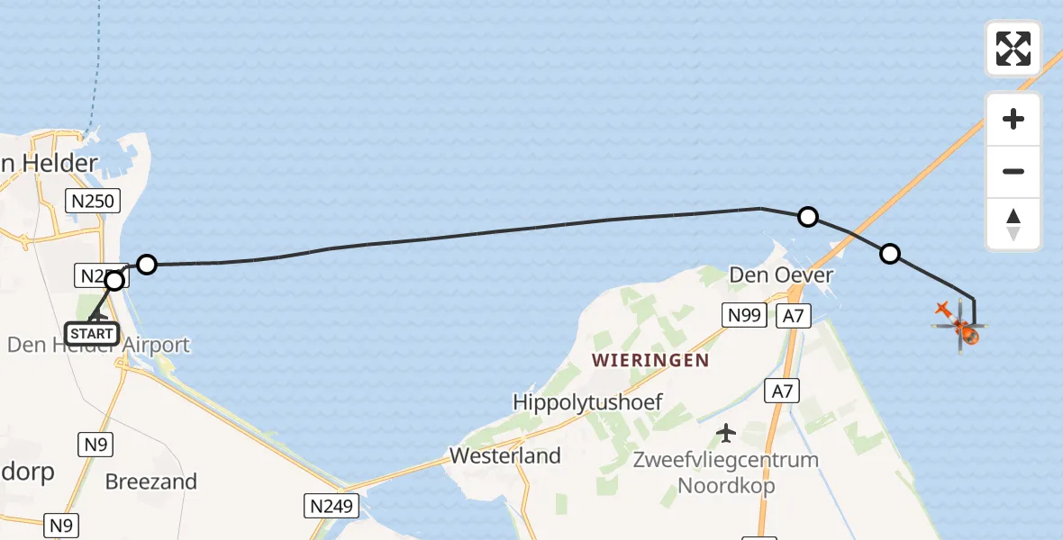 Vluchtroute Kustwachthelikopter Militair vliegveld De Kooy / Den Helder Airport - IJsselmeer, 11 mei 2026, 17:12