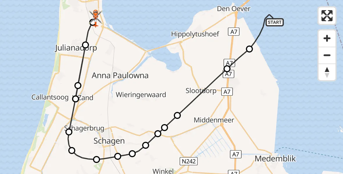 Vluchtroute Kustwachthelikopter IJsselmeer - Militair vliegveld De Kooy / Den Helder Airport, 11 mei 2026, 18:15