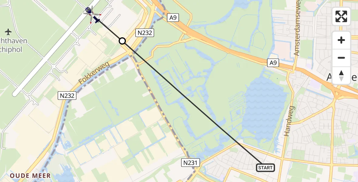 Vluchtroute Politiehelikopter Amstelveen - Amsterdam Vliegveld Schiphol, 11 mei 2026, 18:17