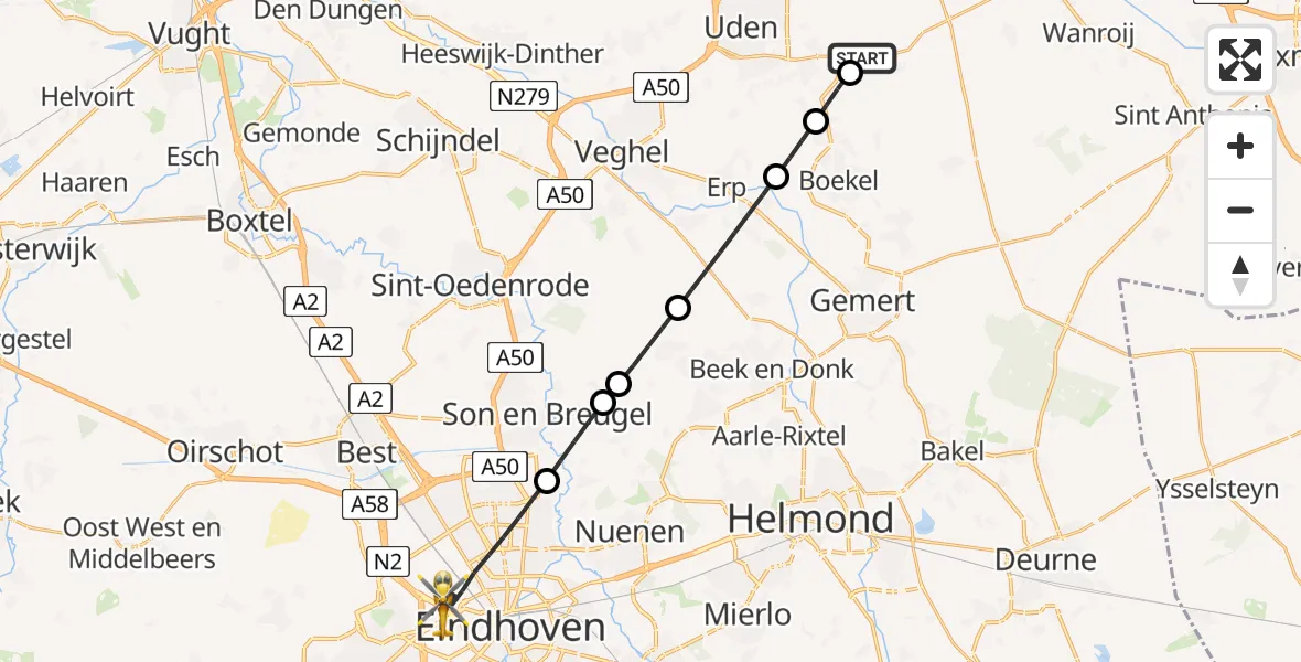 Vluchtroute Traumahelikopter Vliegbasis Volkel - Eindhoven, 12 mei 2026, 05:17