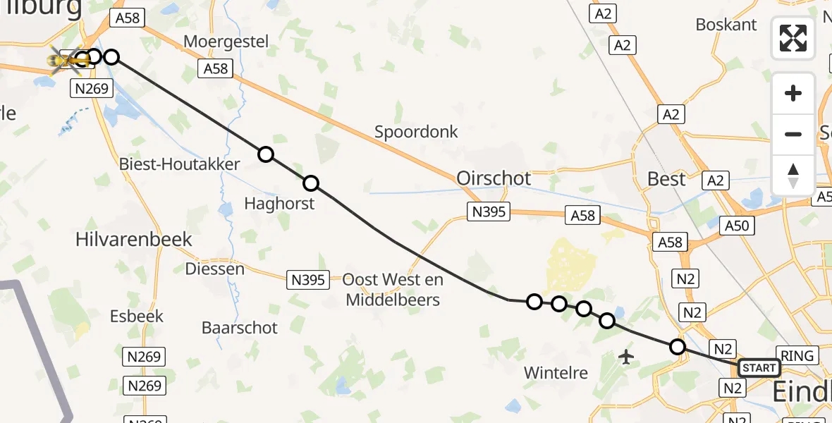 Vluchtroute Traumahelikopter Eindhoven - St. Elisabeth Hospital Heliport, 12 mei 2026, 05:57