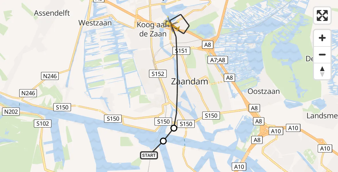 Vluchtroute Traumahelikopter Amsterdam Heliport - Zaandam, 12 mei 2026, 06:31
