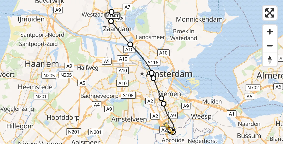 Vluchtroute Traumahelikopter Zaandam - Amsterdam UMC Helipad, 12 mei 2026, 06:57