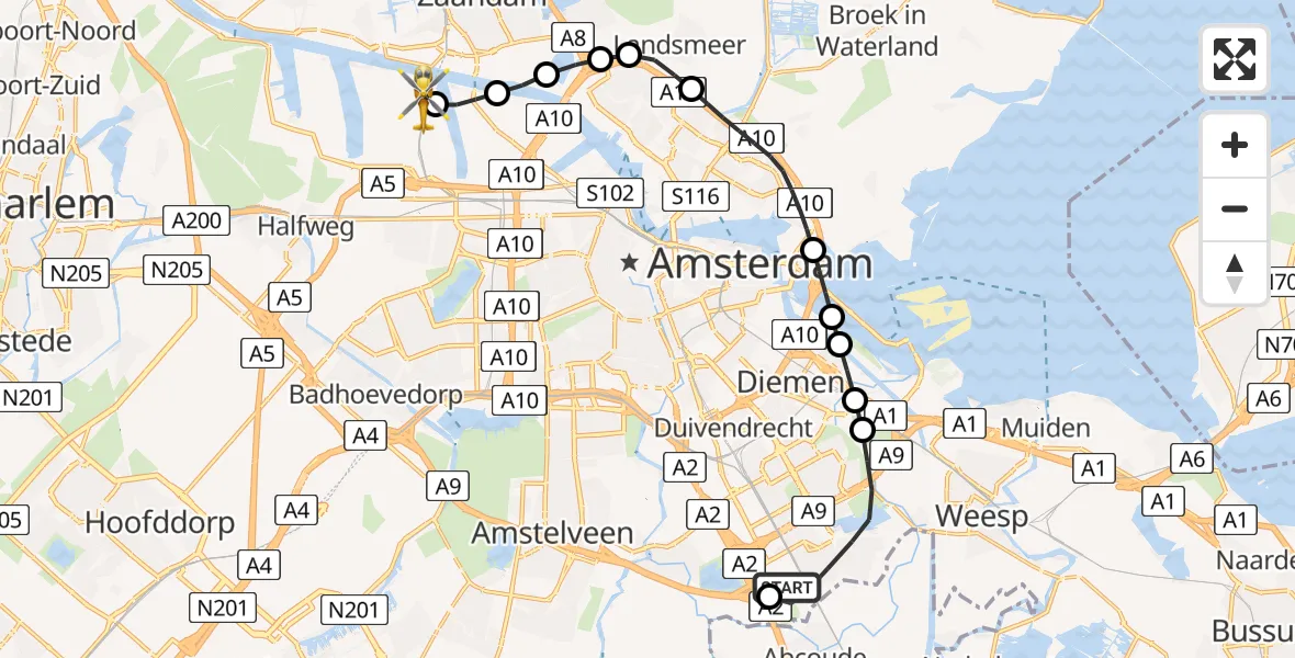 Vluchtroute Traumahelikopter Amsterdam UMC Helipad - Amsterdam Heliport, 12 mei 2026, 07:39