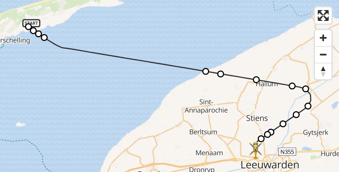 Vluchtroute Ambulancehelikopter Terschelling Heliport - Vliegbasis Leeuwarden, 12 mei 2026, 09:12