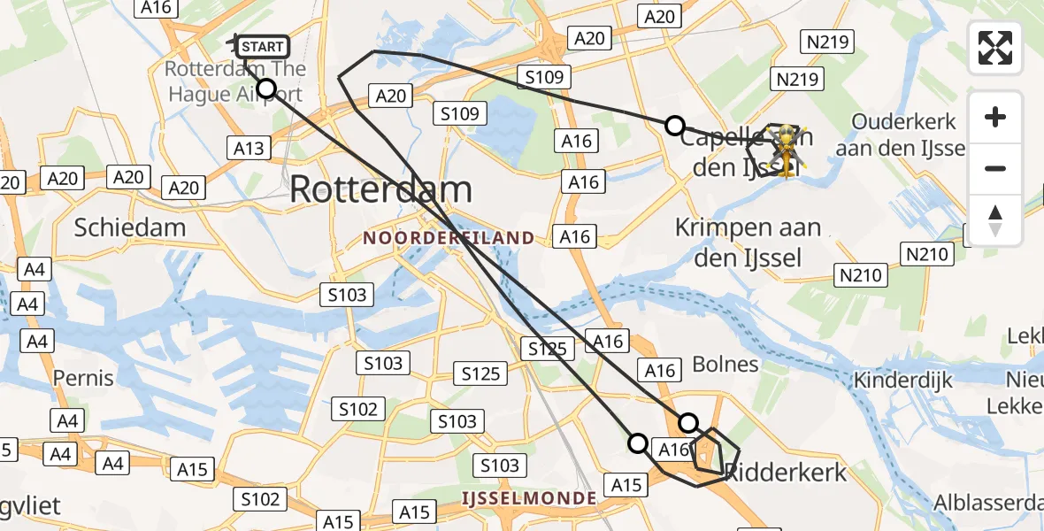 Vluchtroute Traumahelikopter Rotterdam The Hague Airport - Capelle aan den IJssel, 12 mei 2026, 09:18
