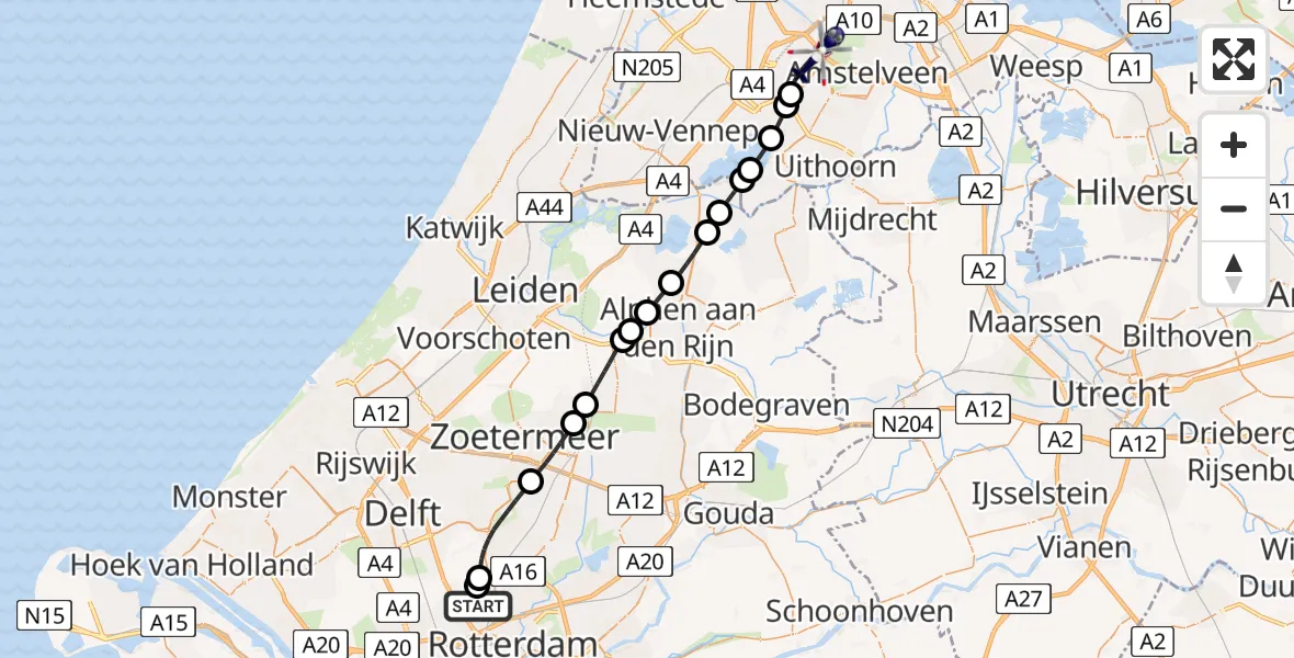 Vluchtroute Politiehelikopter Rotterdam The Hague Airport - Amsterdam Vliegveld Schiphol, 12 mei 2026, 09:35