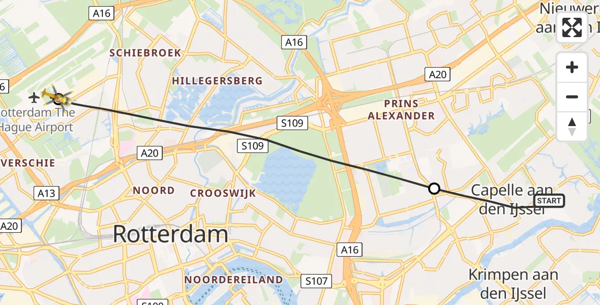 Vluchtroute Traumahelikopter Capelle aan den IJssel - Rotterdam The Hague Airport, 12 mei 2026, 09:46