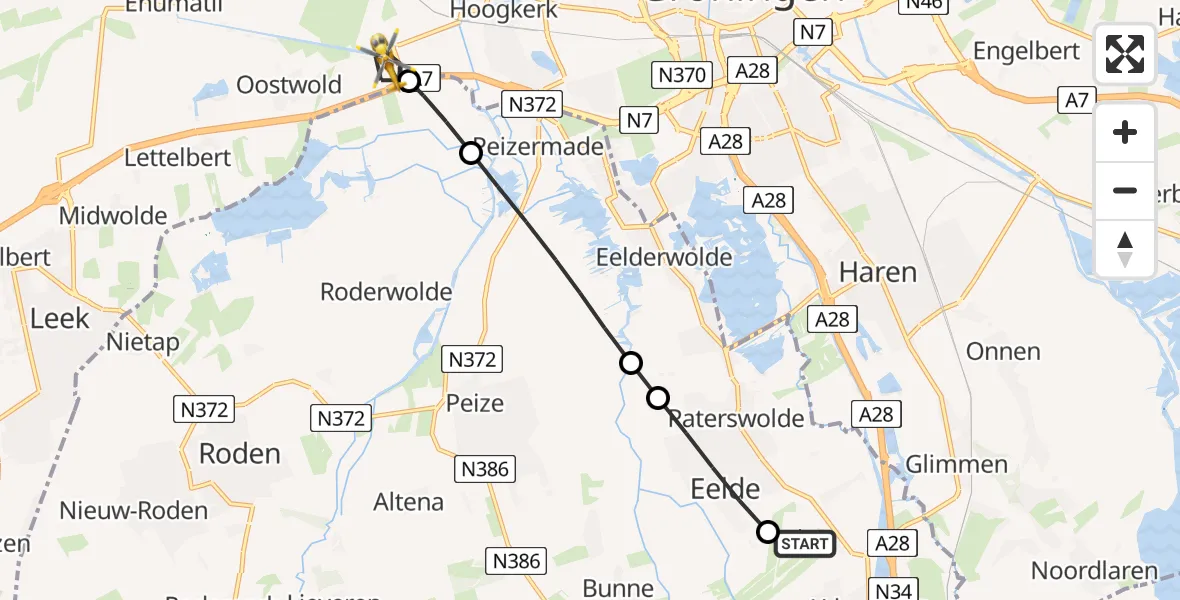 Vluchtroute Traumahelikopter Groningen Airport Eelde - Groningen, 12 mei 2026, 10:23