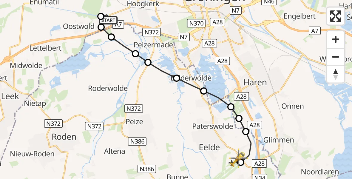 Vluchtroute Traumahelikopter Groningen - Groningen Airport Eelde, 12 mei 2026, 11:00